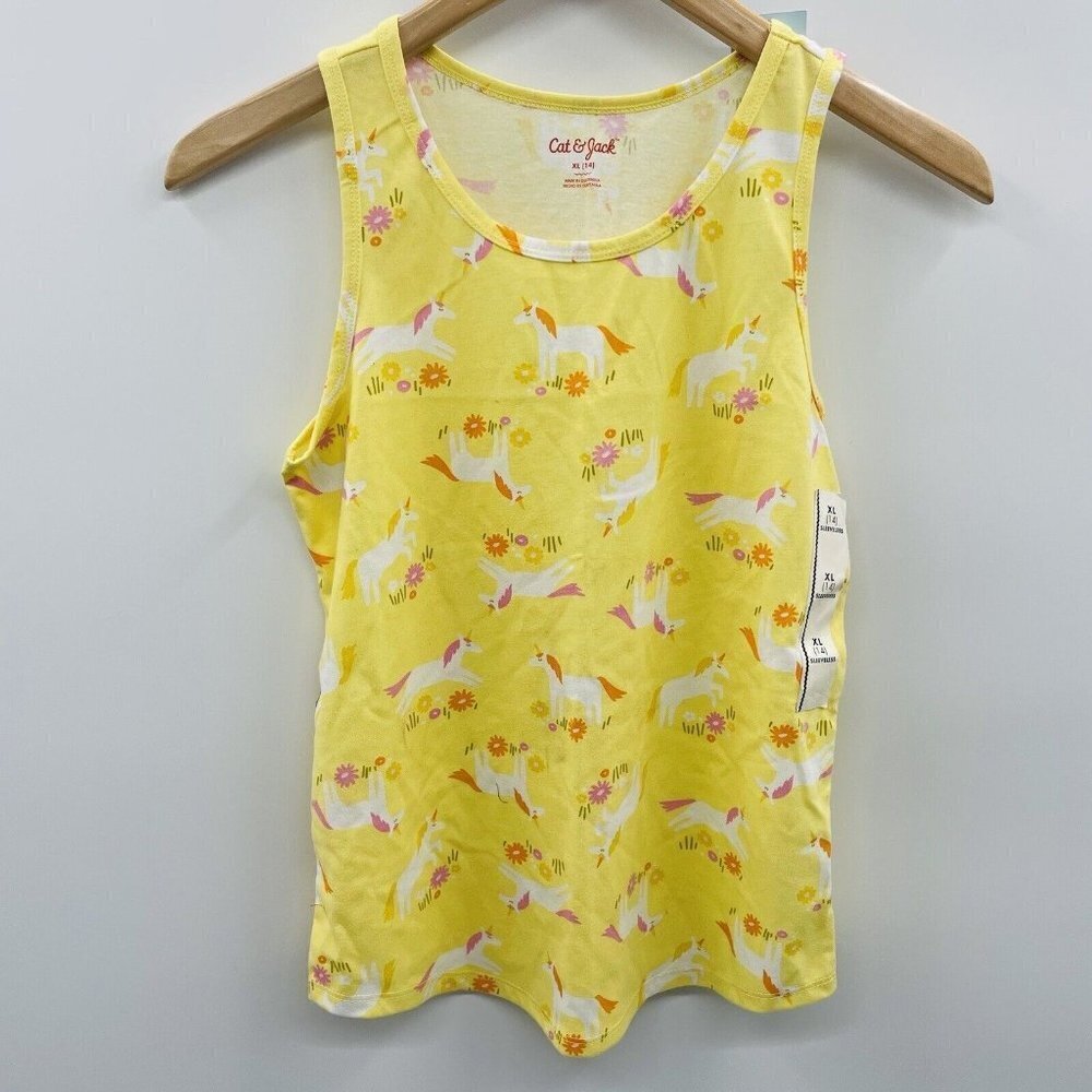 Cat & Jack Youth Girls XL 14 Relaxed Fit Tank Top in‎ Yellow Unicorn Print 1680